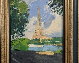 Nicely Framed Oil on Canvas, "Eiffel Tower" by Russian Artist, Dmitriy Proshkin.