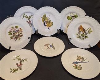 Set/8 Vintage Alfred Meakin (England) Audubon "Birds of America" 10 7/8" Dinner Plates, includes:         Bewick's Wren, Kingbird, Band-Tailed Pigeon, White Crowned Sparrow, Carolina Turtle Dove, Fork-Tailed Flycatcher and Passenger Pigeon.                                                                      Pattern originated in 1941 and is now retired.