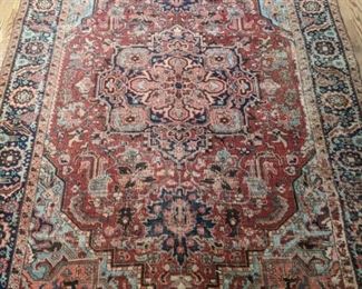 Wonderful antique Persian Heriz rug, hand woven, 100% wool face, measures 7' 3" x 9' 2".