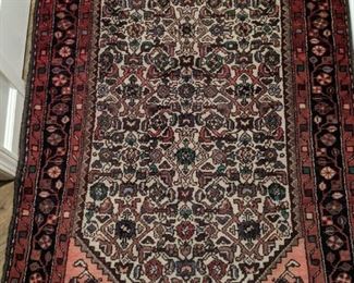Vintage Persian Lilihan Sarouk rug, hand woven, 100% wool face, measures 3' 4" x 4' 10".