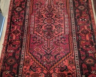 Vintage Persian Viss rug, hand woven, 100% wool face, measures 4' 6" x 6' 3".