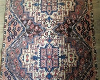 Vintage Persian Viss rug, hand woven, 100% wool face, measures 3' 10" x 5' 4".