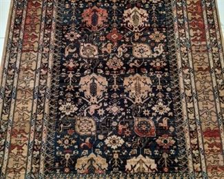  Persian design Belgium "Samarkand" rug, 100% wool face, measures 6' 7" x 4' 5".