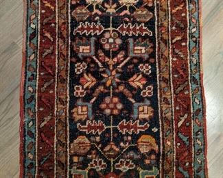 Vintage Persian Hamadan rug, hand woven, 100% wool face, measures 3' x 5'.