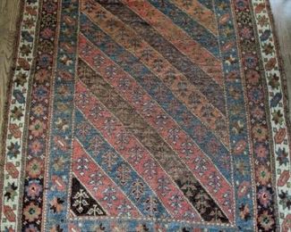 Vintage Persian tribal Hamadan rug, hand woven, 100% wool face, measures 4' 4"  x 6'' 7".