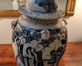 Wonderful, large Asian temple jar, with foo dog finial.