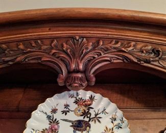 Detailed pics of the carving on the antique French Buffet de Coeur, or Vaisselle.