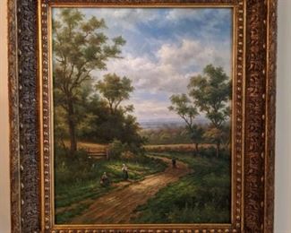 Very nicely framed original oil on canvas, English countryside scene.