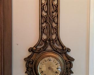 Vintage gilt wood barometer, magically transformed into an electric (battery operated) clock.