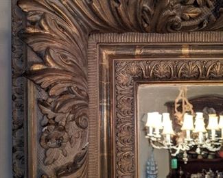 Corner detail of the HUGE antique gilt wood mirror - this thing is VERY impressive in person!