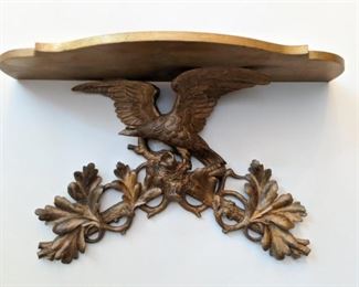 Antique, hand carved, gilt wood American eagle wall sconce.