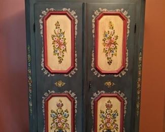 Hand-painted wooden armoire, custom ordered in Garmisch-Partenkirchen, Bavarian Germany, in the 1970's.