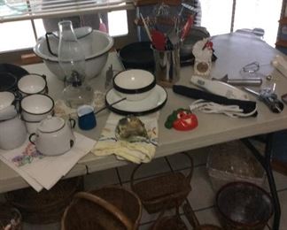 White Enamel ware, black paint ring.