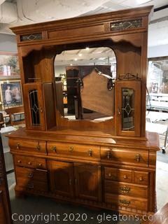 Oak Dresser with Mirrored Hutch