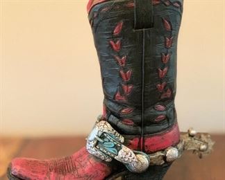 9.5in Resin Cowboy boot decor 9.5x10x4in HxWxD AH106