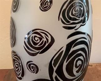 Frosted embossed Rose Glass Vase	10.5in H x 6in diameter (at widest)	HxWxD	AH107