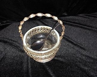 Vintage silver plate England glass sugar bowl $24