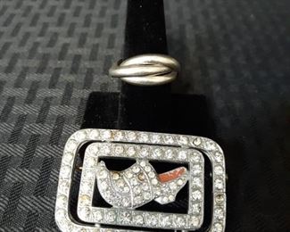 Sterling silver interlocked rings with brooch