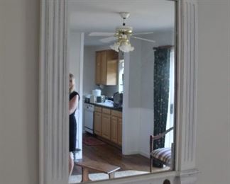 White framed mirror with hooks