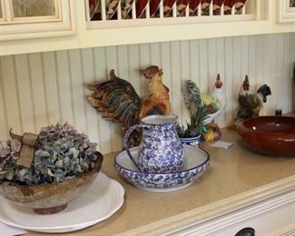 Roosters-Chickens-Pitcher and Bowl