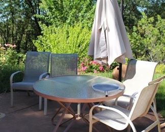 Patio table-chairs-umbrella stand