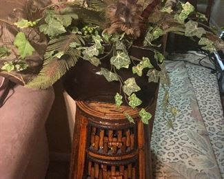 bamboo side table and greenery