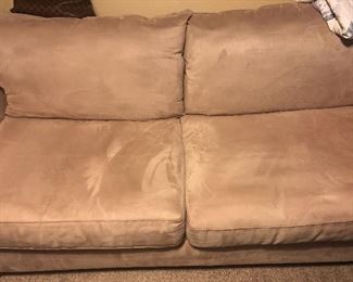 very clean, like new couch and matching sofa, tan color