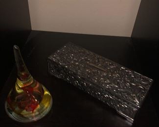 jewelry box and hand blown glass sculpture