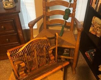 antique oak rocker and matching foot stool 