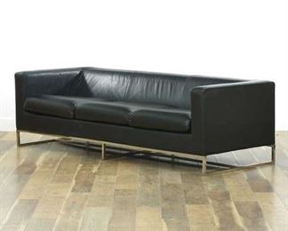 Modernist Leather Sofa W Chrome Finish Frame