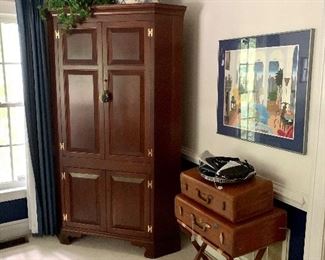 Corner Cabinet or Wardrobe...Antique luggage...Thomas McKnight art