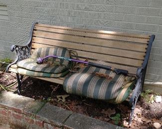 Wood slat and metal bench