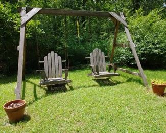 Outdoor wooden dual swing set