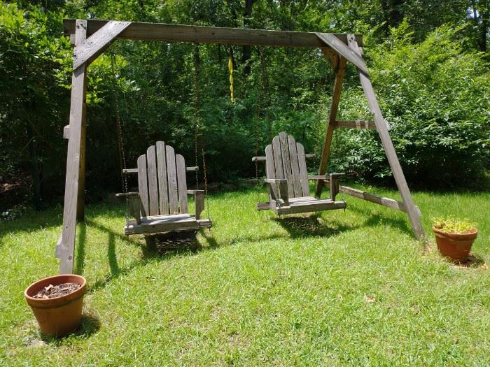 Outdoor wooden dual swing set