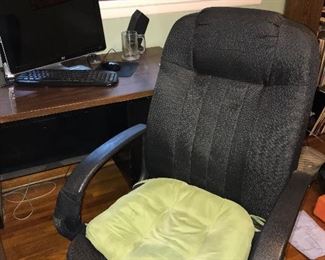 Metal and wood desk and over sized office chair