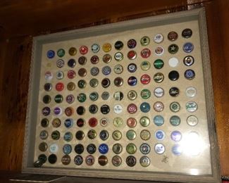 Framed bottle cap collection