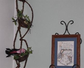 Grape Vine Bird Nest Wall Garland ((48”)Shown with a Black Scroll Metal Plate/Picture Wall Rack and “Legacy” Verse Frame Print (8” x 10”) 