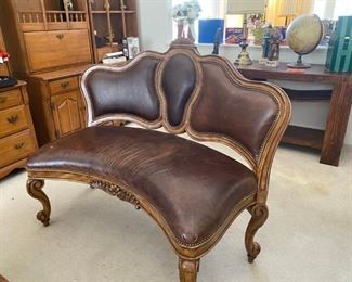 Maitland-Smith distressed leather bench