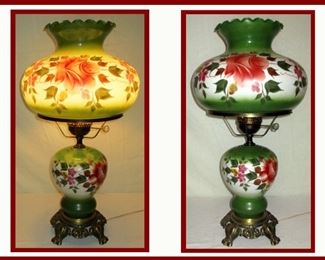 Beautiful Hand Painted Lamp showing it lit and unlit