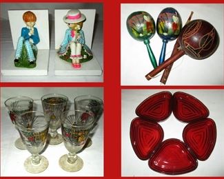 Sweet Little Bookends, Maracas, Vintage Stemware and Ruby Glass