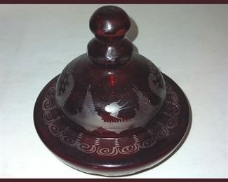 Mary Gregory Style Ruby Glass Lidded Dish