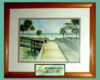 Lovely Little Signed Beach Print by Sarasota Artist Augusto Argandona
