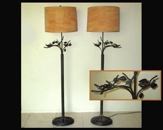 Pair of Very Nice Metal Floor Lamps with Birds on Branches