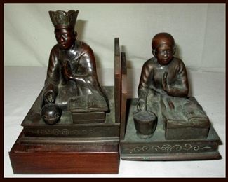 Pair of Bronze Bookends, one is missing the base