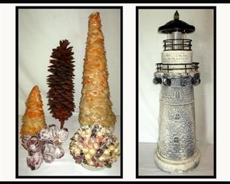 Shell Art and Tall Lighthouse with Light in the Top