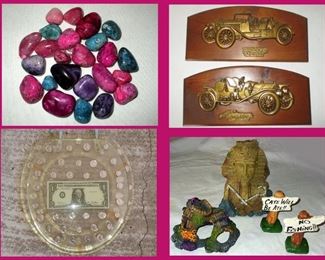 Small Colorful Stones, Car Plaques, Money Toilet Seat and Aquarium Decor
