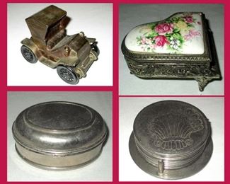 Car Bank, Vintage Piano Music Box, Small Metal Box and Metal Coasters