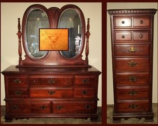 Sumpter Cabinet Co Dresser and Double Mirrors and Lingerie Chest