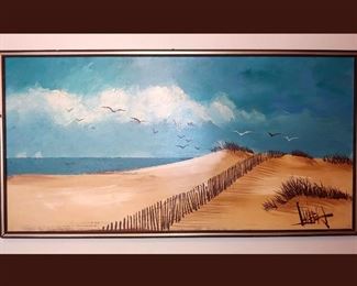 Very Large Signed Painting of a Beautiful Beach