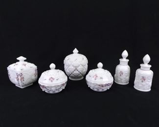 Vintage Westmorland Flowered Milk Glass Set